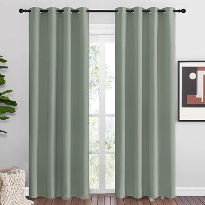 NICETOWN Greyish Green Blackout Curtains - 86" Long | Sound Reducing & Energy Efficient | 55" Wide, 2 Panels