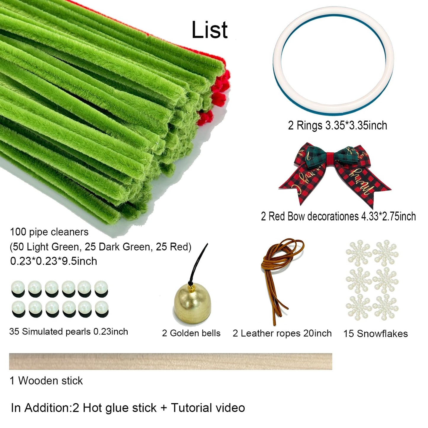 TINLOK Christmas DIY Crafts Kit - 159 Pcs Wreath Making Kit for 2 Pack 7.1 Inch Christmas Ornaments, Easy to Make Holiday Wreath Decor for Tree, Home, Xmas Party Gift for Family