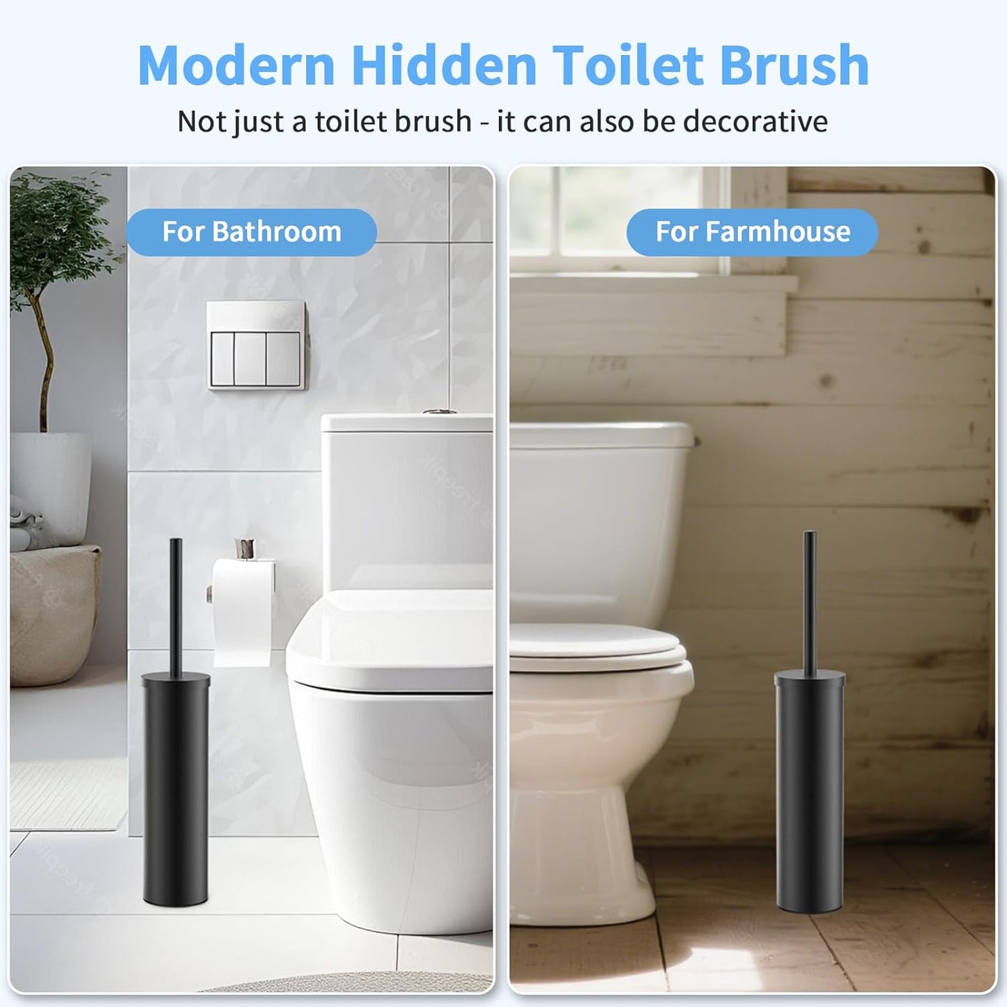 Flyzenvibe Set Stainless Steel Toilet Brush and Holder Oil Rubbed Matte Black Heavy Duty Toilet Bowl Brush with Long