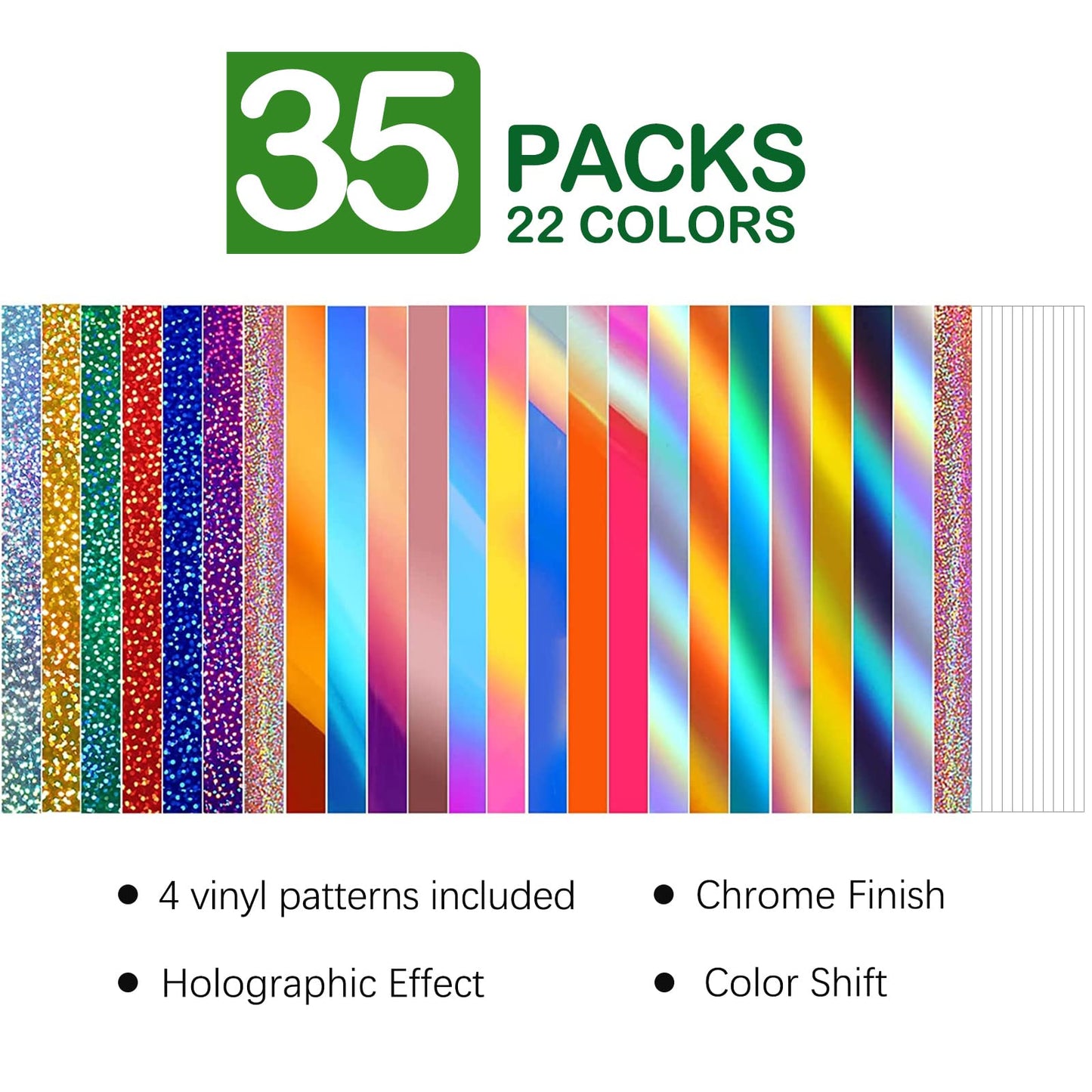 WRAPXPERT Holographic Permanent Vinyl Adhesive 35 Sheets Bundle-24 Vinyl Sheets 12"x12" & 6 Grid Transfer Paper & 5 Vinyl Layer Ppaer Compatible with All Crafters