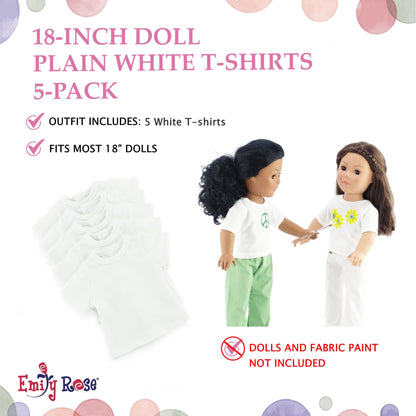 Emily Rose 5-Pack White 18 Inch Doll T-Shirts - 80/20 Cotton/Poly | Doll Clothes Wardrobe Basics – Fits American Girl & Our Generation Dolls – for DIY Crafts, Tie Dye Sublimation & More