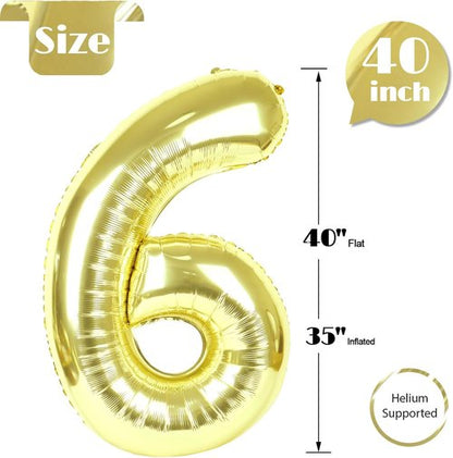 Light Gold Number 6 Balloon - 40 Inch Giant Foil Decoration for 6th Birthday Party Supplies