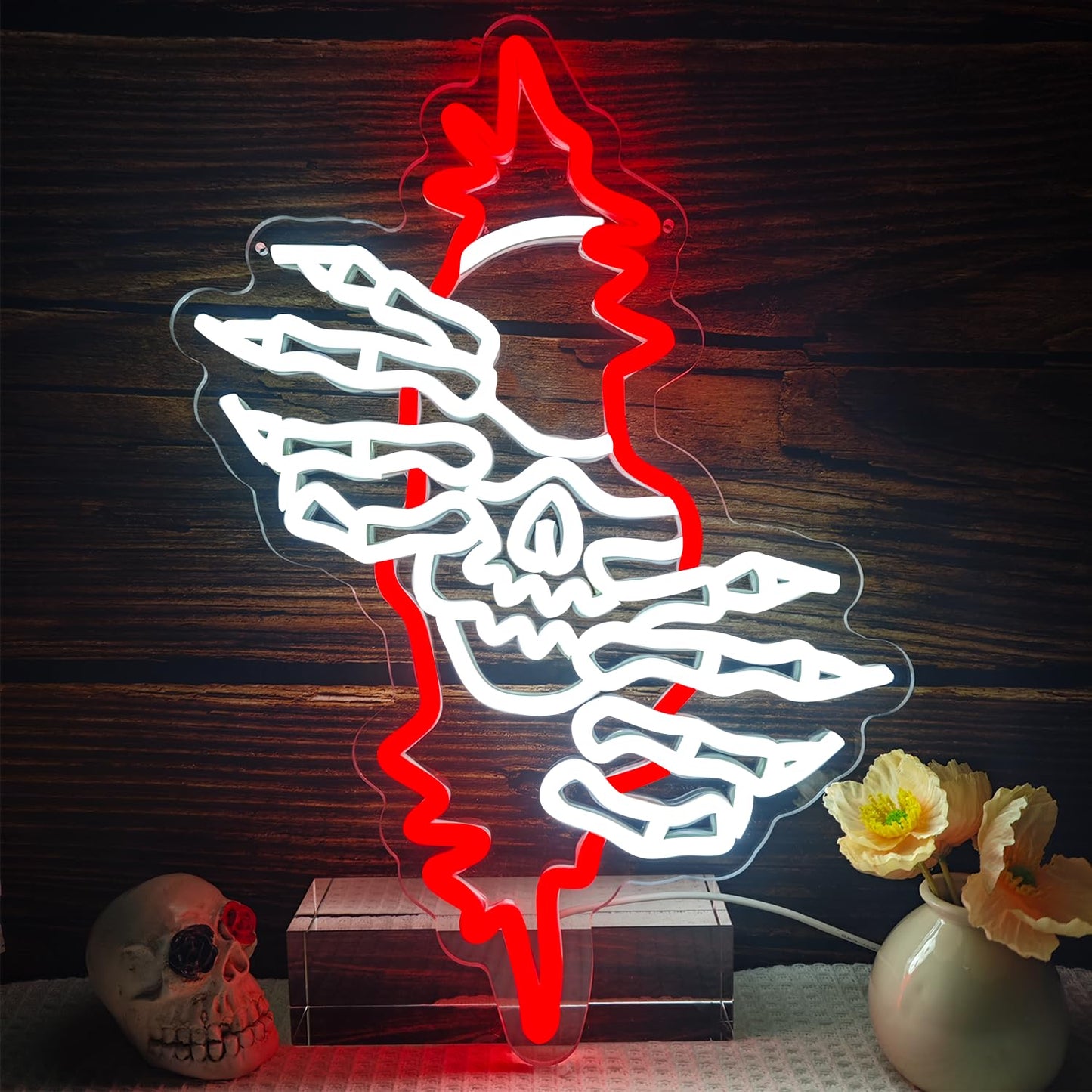 Skeleton Neon Sign Dimmable Skull Neon Sign for Wall Decor Skeleton Neon Light Skull Led Neon Light for Man Cave Game Room Christmas Party Decor Gifts