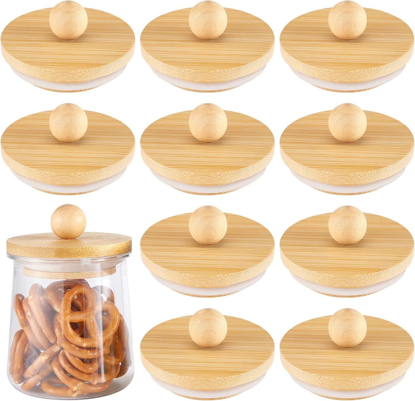 12 2. 64 1. 97 Inch Tessco for you Tessco Pcs Yogurt Jar Lids Bamboo Wood with Silicone Sealing Rings Lids Compatible