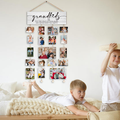 Orchroma Grandkids Picture Frames Collage Wall Decor,Grandpa Grandma Picture Frame,Gifts for Grandparent from Grandkids,Grandkids Picture Board,Hanging Photo Display with Clips,Picture Hanging Kit