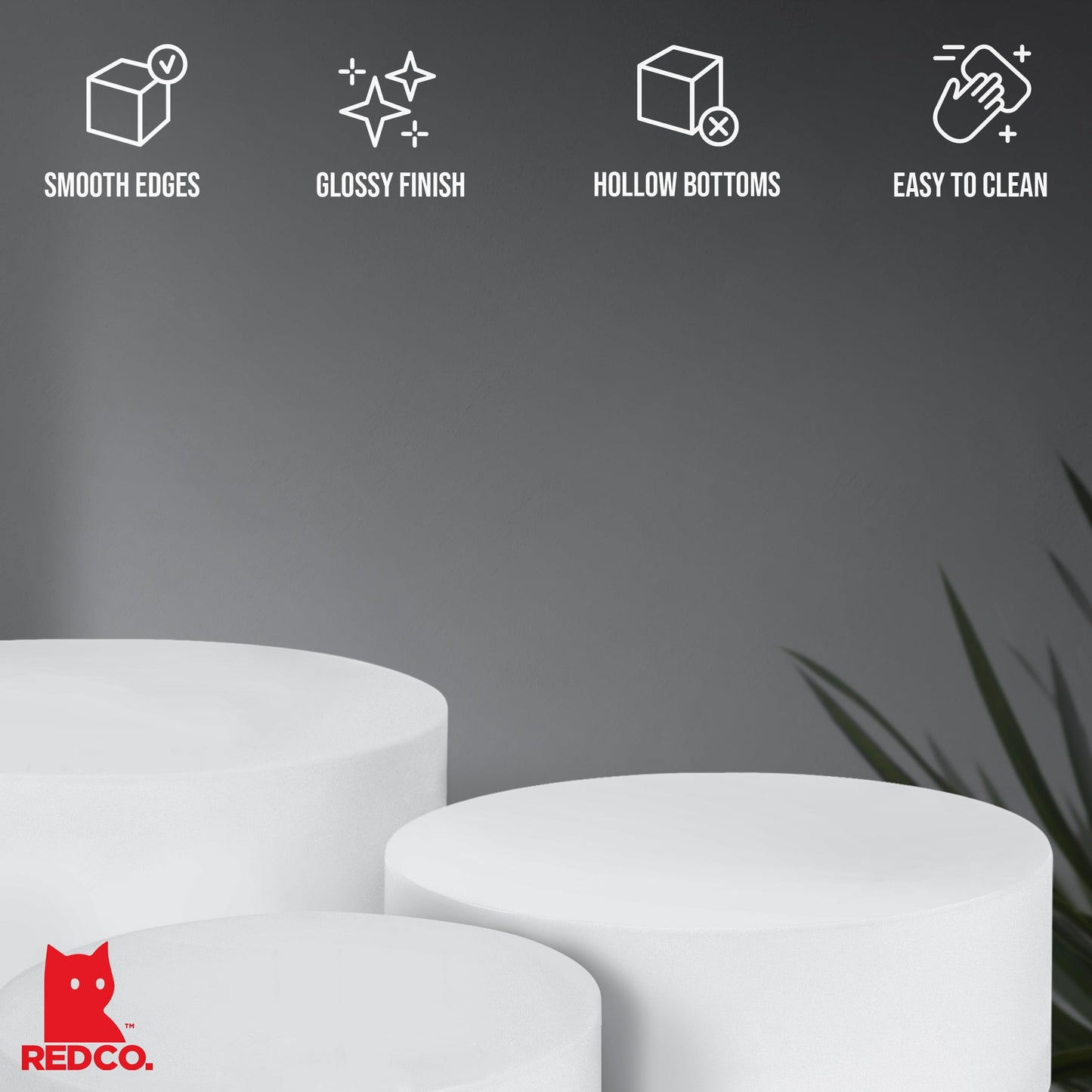 Red Co. Set of 3 Sizes (6", 5", 4") Acrylic Round Cylinder Display Nesting Riser Stands with Hollow Bottoms, Glossy White