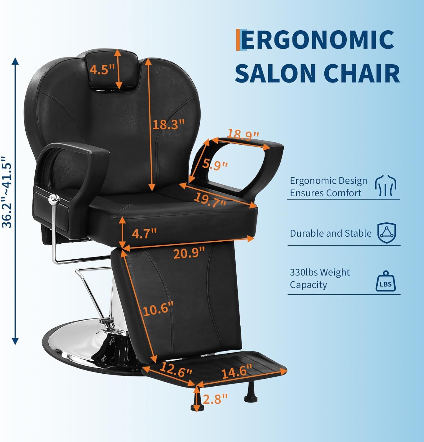 Hair Salon Chair - Heavy Duty Hydraulic Reclining Barber Chair with 142° Tilt, 360° Swivel & Adjustable Height, Max Load 330 Lbs Salon Chairs for Hair Stylist, Barber Chairs for Barbershop Spa Home