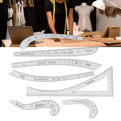 French Curve Ruler Set 7Pcs Acrylic Clear Sewing Ruler Tailor Kit for Dress Making
