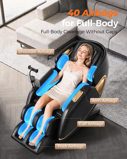 HaiyoHBED 2026 Massage Chair Full Body, PU Leather Zero Gravity Heated Back Foot Hand Massage Recliner, AI Voice Control, Office and Living Room Furniture, Portable - Black