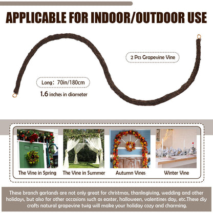Temfmy Natural Grapevine Garland 6 FT - DIY Crafts Grapevine Vine Twig Wreath Making Supplies for Decors - 2 Pack