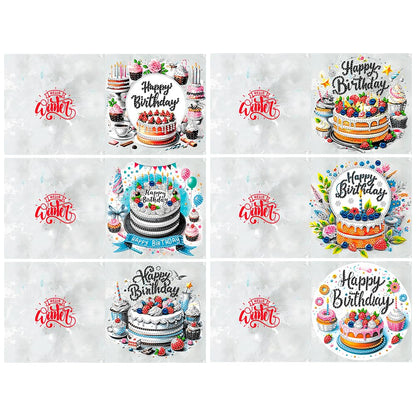 pigpigboss 6 Packs Happy Birthday Diamond Painting Greeting Cards, Birthday Cake Diamond Art Cards with Envelope, Special Shaped Birthday Cake Painting Crads for Adult Birthday Blessing