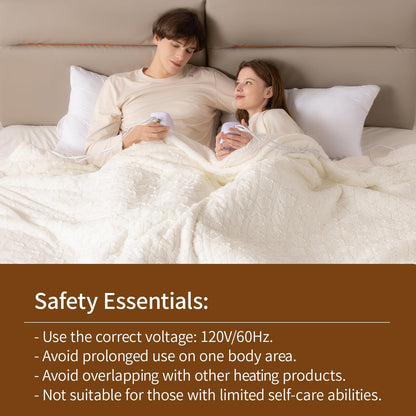 Bearhug Electric Blanket King Size 100" x 90", Dual Controller Heated Blanket, White Flower Patterns Faux Fur & Warm Sherpa, 10-Heat Levels & 1-12H Auto Off,ETL, Machine Washable