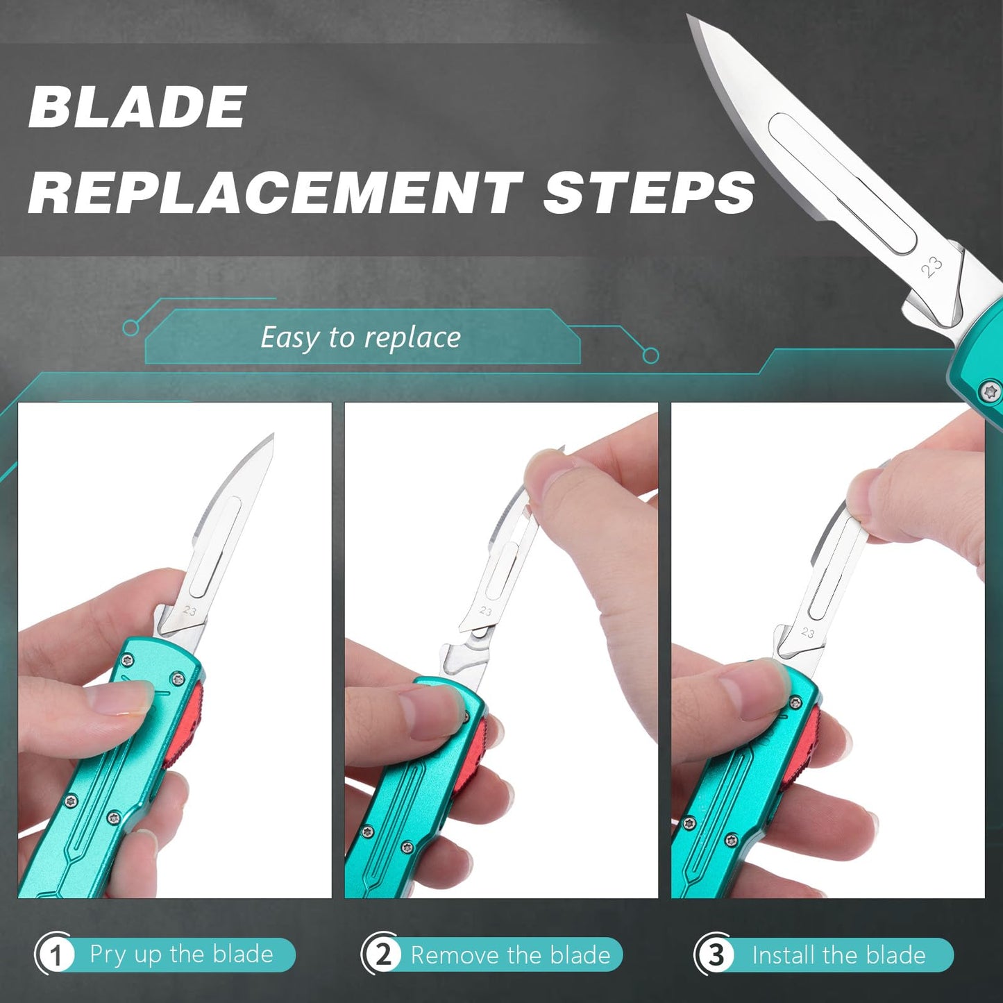 Automatic Utility Knife All Metal EDC Push Button Box Cutter with Quick-Change Retractable Blade, Includes 10pcs #23 Stainless Steel Blades & Clip,Knifes for Precision Work Green