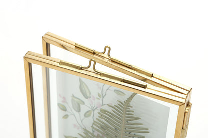 Rising Star Brass Frame, Double 3.5x5 Folding Picture Frames, Gold Metal Pressed Glass Photo Frame