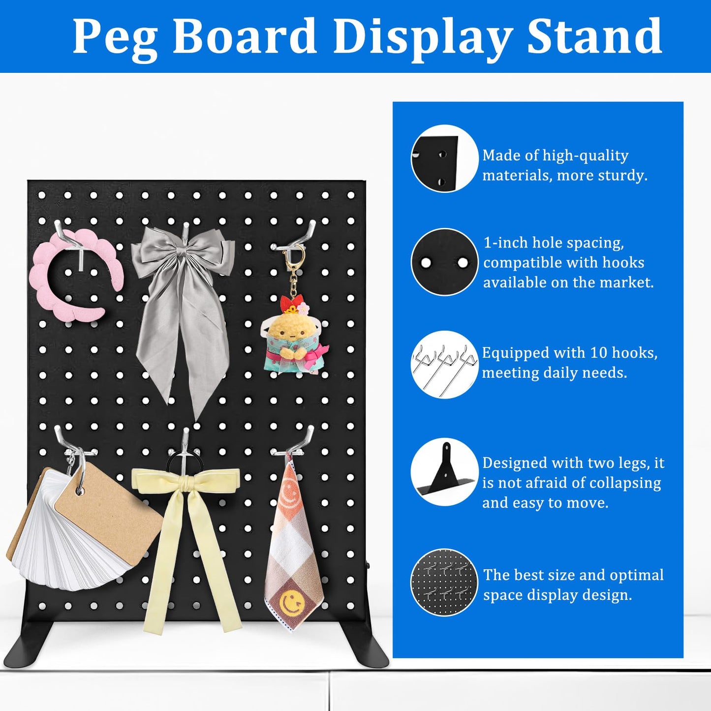 Uppcasir 2PCS Pegboard Display Stand With 20 Hooks for Craft Shows, Metal Jewelry and Key Ring Retail Display Racks for Selling Accessories, Retail Stores, Vendors & Events, 17 X 13 Inch