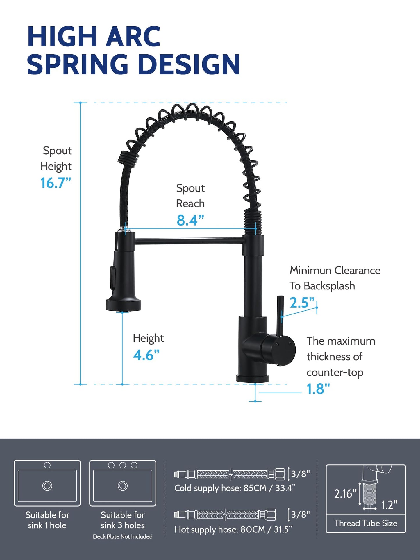 Kitchen Faucet with Pull Down Sprayer, High Arc Single Handle Stainless Steel Kitchen Sink Faucet with Sprayer for Rv Camper, Matte Black