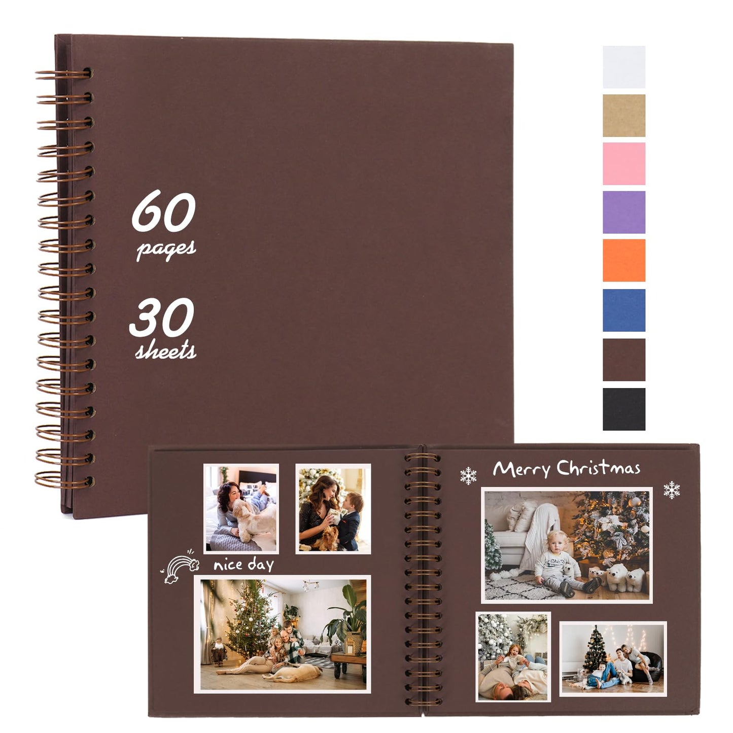RECUTMS 10 x 10 Inch DIY Scrapbook Album 60 Pages Hardcover Kraft Paper Scrap Book Photo Albums Memory Book for Wedding and Anniversary Family (Coffee)