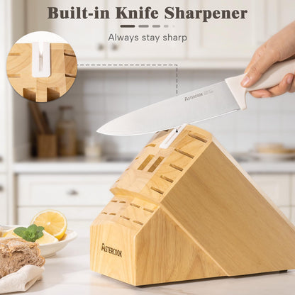 Knife Set, Astercook 22-Piece Kitchen Knife Set with Built-in Sharpener Block, High Carbon Stainless Steel Knives, Dishwasher Safe, Non-Slip Handle, Elegant Cream White Design, Perfect Holiday Gifts