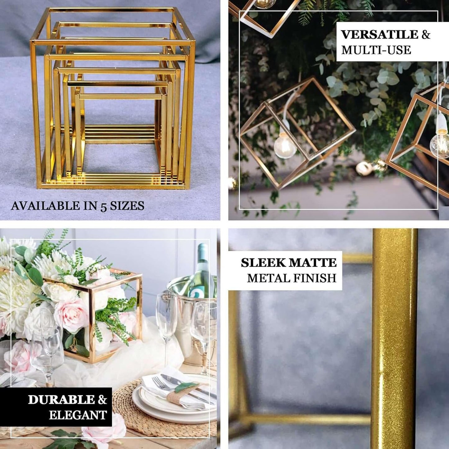 2 Pack 12" Efavormart Square Gold Wedding Flower Stand Metal Column Stand Geometric Cube Vase
