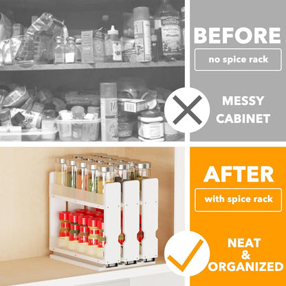 7.6" 3 Drawers(2" 2-Tier, SpaceAid Bamboo Pull Out Spice Rack Organizer for Cabinet, Heavy Duty Slide Out Seasoning