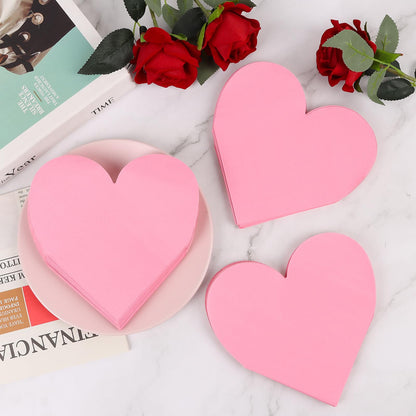 FOIMAS 100pcs Valentine Heart Paper Napkin,Disposable Pink Heart Cocktail Napkins for Anniversary Valentine's Day Party Wedding Birthday Table Decoration Supply