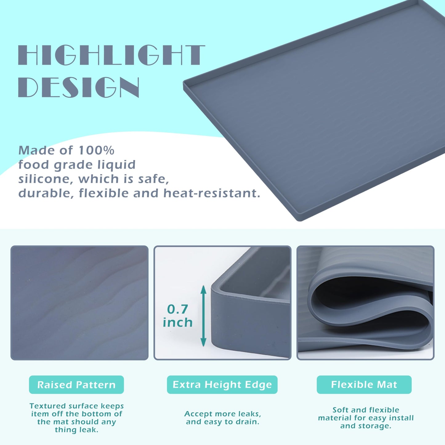 URMONA Waterproof Silicone Under Sink Mat 34'' x 22'' Shelf Liner for Kitchen and Bathroom, Cabinet and Counter Protector, Storage and Organizers, Litter Mat, Pet Cat Puppy Essentials(Black)