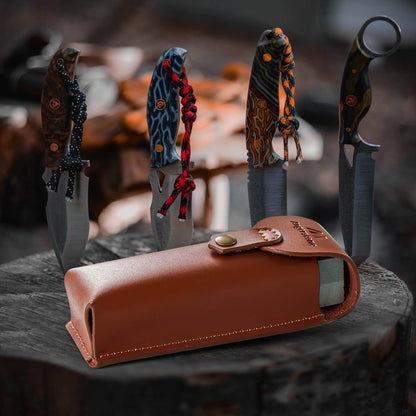 Angerstone Portable Whetstone Knife Sharpening Stone - Outdoor Hunting Knife Sharpener Stone Kit Dual Grit 400/1000 - Pocket Sharpening Stones for Knives with Cowhide Pouch for Bushcraft Camping Field