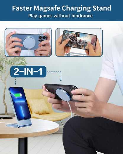 Magnetic Wireless Charger Mag-Safe Charger for iPhone 17/16/15/14/13/12 Series Convertible Magnet Wireless Charging Stand/Pad with 5ft Cable for iPhone and AirPods 2/3/Pro 2/Pro