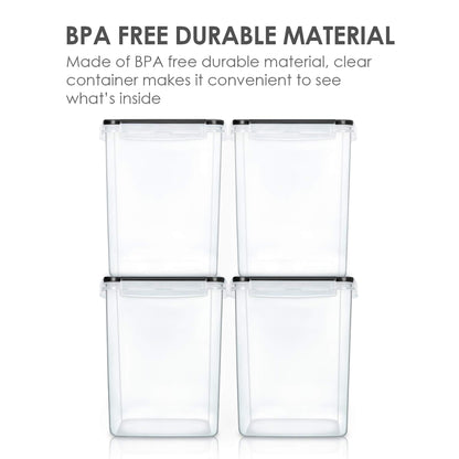Vtopmart 4 PCS Large Food Storage Containers 5.2L / 175oz, 4 Pieces BPA Free Plastic Airtight Canisters for Flour, Sugar, Baking Supplies, Rice with Lids, 4 Measuring Cups and 24 Labels, Black