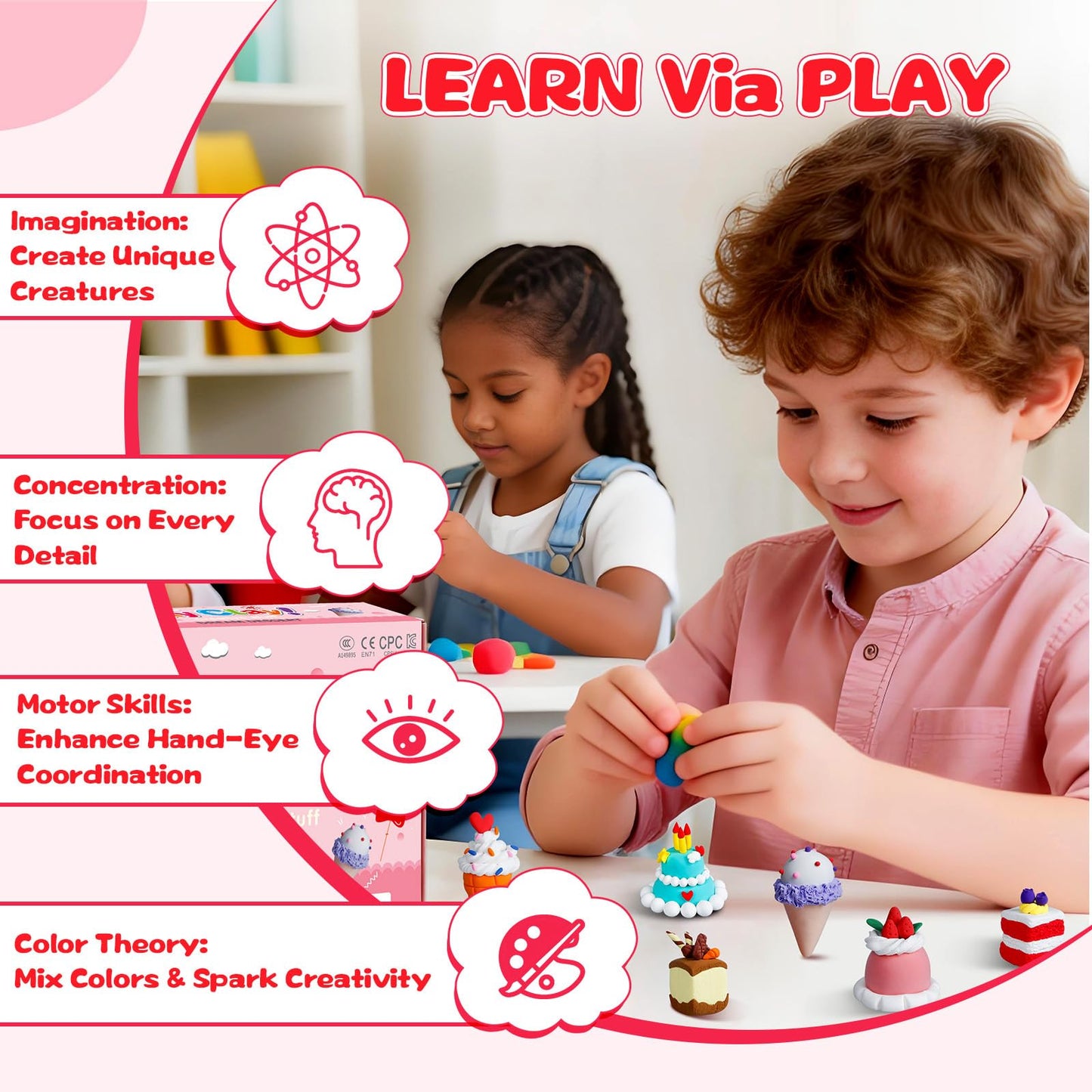 Kids Clay Air Dry Clay for Kids - Air Drying Modeling & Sculpting Kit,DIY 12 Box Food Dessert Cake Theme Arts & Crafts Clay Set,Ultra Soft Non-Sticky Bulk Party Favors & Party Crafts for Girls & Boys