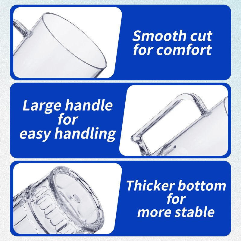 Mifoci 12 Pcs 26 oz Plastic Beer Mugs with Handles Plastic Clear Cup Drinkware Steins Bulk Reusable Acrylic Beer Drinking Cups with Handle for Drinking Restaurant Bar Home