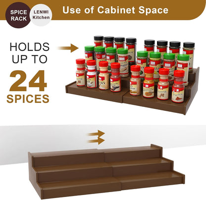 Spice Rack Organizer for Cabinet 2 Pack - 3 Tier Expandable Bamboo Spice Storage for Kitchen Cabinet, Pantry (Brown)