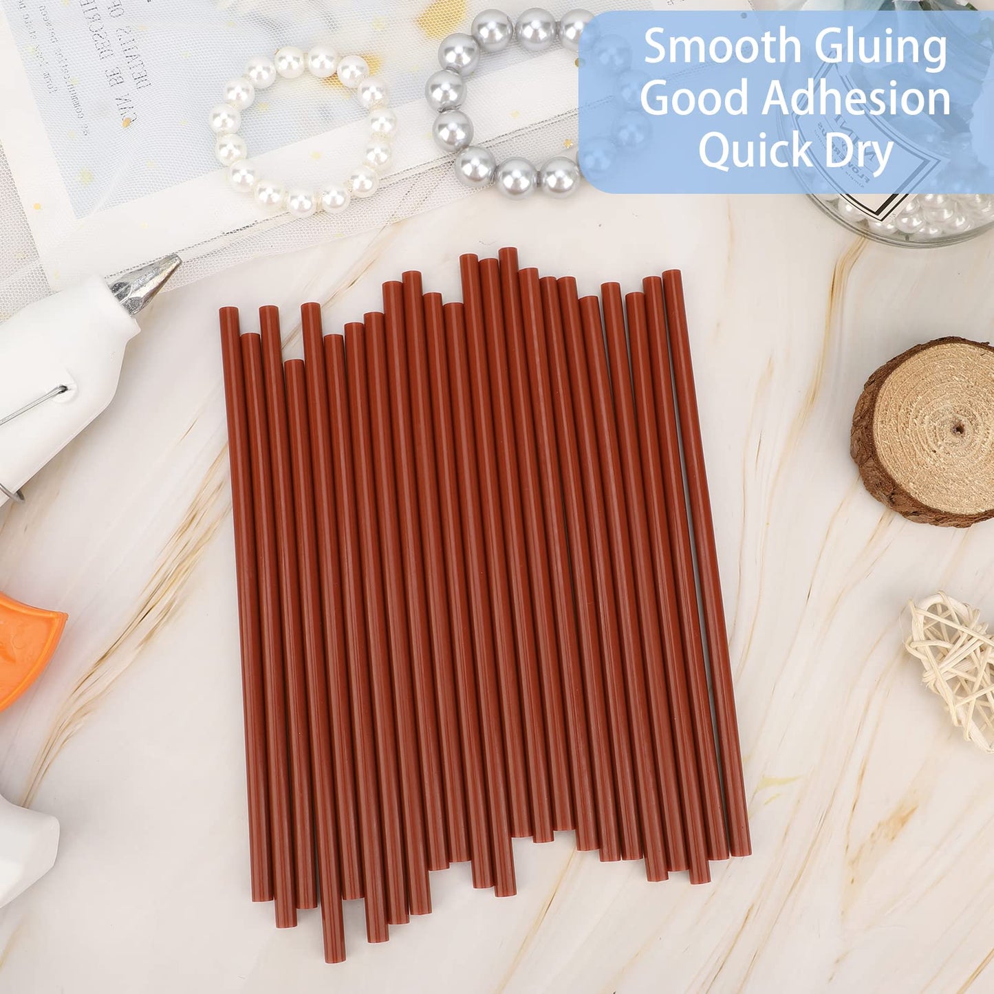 Manarty Hot Glue Sticks, 48PCS 0.27" Dia x 8" Long Mini Size Brown Glue Sticks Extra Long Melt Wax for Metal Wood Glass Fabrics DIY Art Craft School Projects Repairing Party Festival Home Decoration