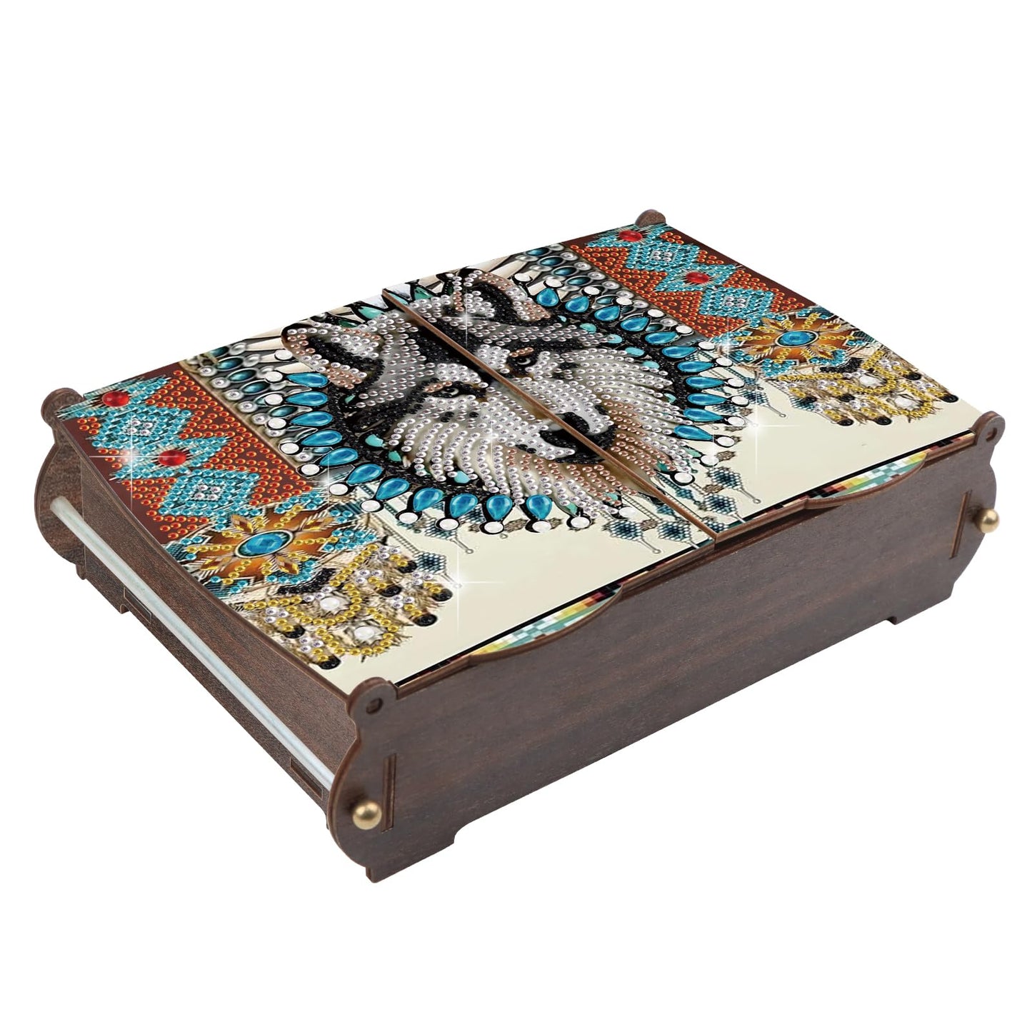 JZHYOAN Diamond Painting Wooden Storage Box, DIY Special Shaped Diamond Art Decorative Organizer with Wolf Head Pattern, Handmade Art Desktop Decorations Birthday Gifts for Home Office Adult