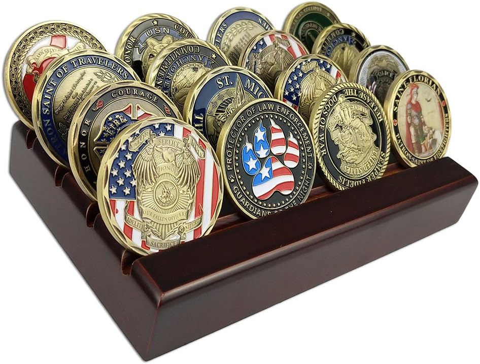 4 Rows Coin Holder, US Army Military Collectible Challenge Coin Display Case, Holds 12-16 Coins