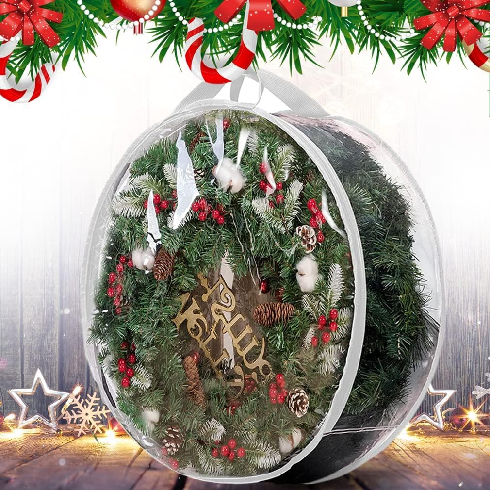 ProPik Christmas Wreath Storage Bag - Waterproof 48-Inch Clear PVC Container | 2 Pack with Handles