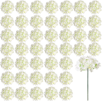 Auihiay 26 Pieces Hydrangea Artificial Flowers Silk Hydrangea Flowers Artificial Flowers Heads with Stems for Home Wedding Party Decorations (Ivory)