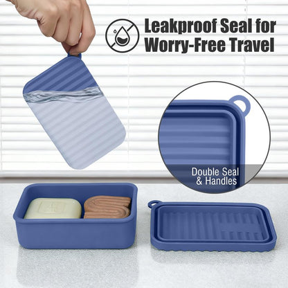 AIDIMMING Extra Large Silicone Travel Soap Case, Leak Proof Bar Soap Holder & Container for Extended Trips, Camping & Gym,Truck Drivers, Fits 10oz Duke Cannon, Shampoo & Conditioner Bars (Deep Blue)