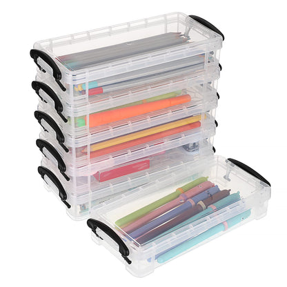BTSKY Set of 6 Large Capacity Pencil Box, Office Supplies Storage Organizer, Brush Painting Pencils Container for Watercolor Pens and Drawing Tools (Black)