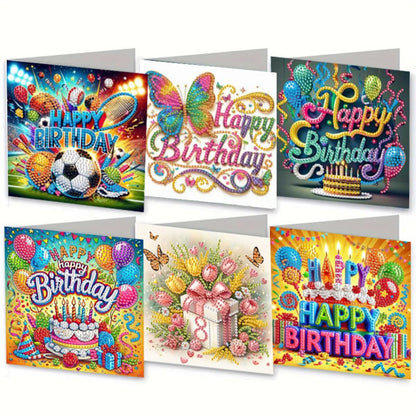 MaiYiYi 6 Pack DIY Happy Birthday Diamond Art Greeting Cards, Cake Diamond Painting Greeting Cards Kit, Butterfly Diamond Painting Cards, for Family Friends Holiday Birthday