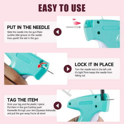 Aqua and White Mini Tagging Stitch Gun for Clothing- Tagging Gun Clothes Stapler Sewing Hemming Tool Stitching Gun with 6 Needles and 2000 Blackand 2000 White Fasteners