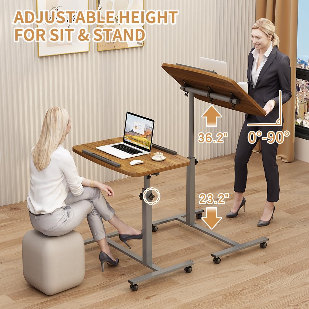Laptop Table Mobile Adjustable Height Portable Desk Notebook Swivel PC Computer Rolling Desk with Wheels, Laptop Stand for Couch Bedside Hospital Bed Table
