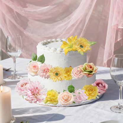 rongflower Yellow Pink Artificial Flowers Combo Set Fake Flower Leaf Box with Stemst for DIY Wedding Bridal Bouquet, Centerpieces, Home Decor, Floral Arrangement Decor