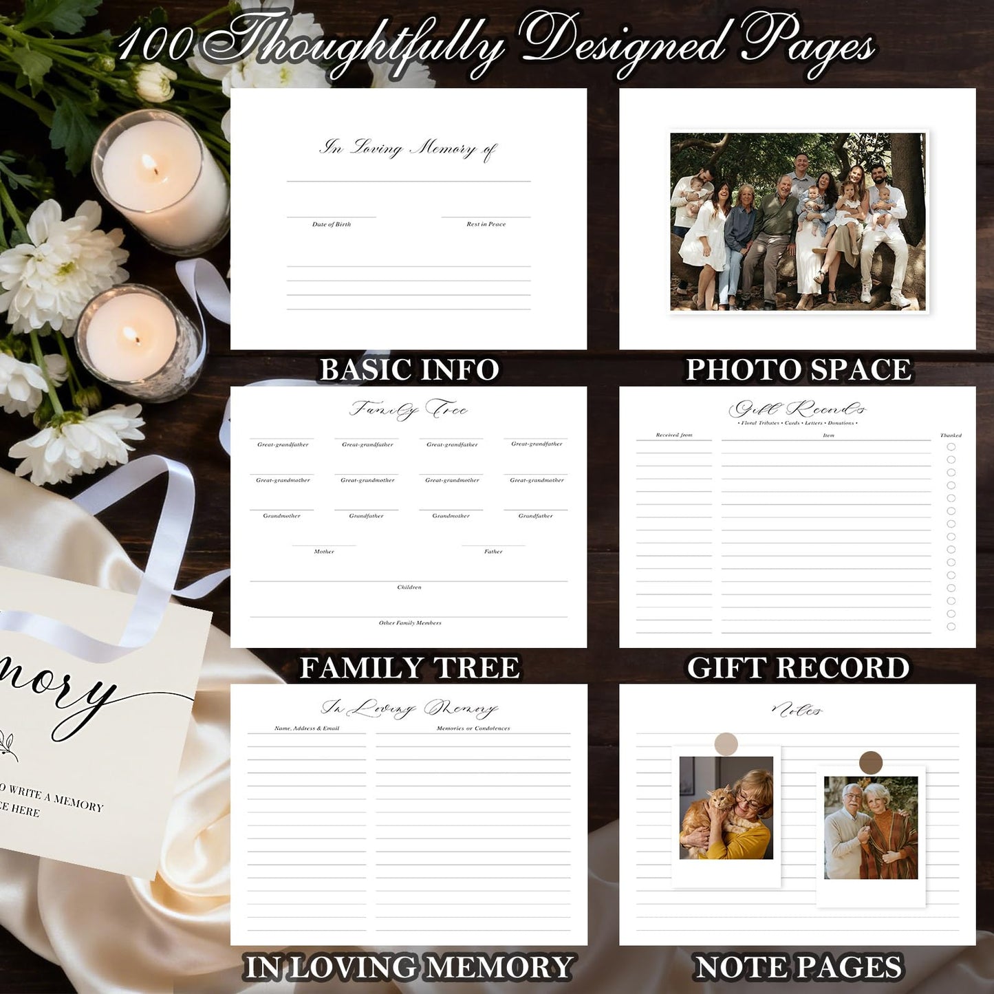 Lanpn Funeral Guest Book for Memorial Service, 100 Pages in Loving Memory Sign in Books for Guests with Memorial Table Sign, Leather Cover Funeral Favors Registry Book, Black