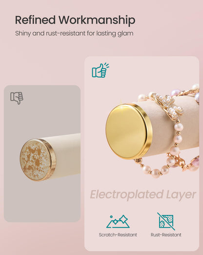 SONGMICS Bracelet Holder Stand, Jewelry Display Stand, Jewelry Organizer, with 3 Tiers and Velvet Tray, Removable Ring Holder, Cloud White and Camel Brown UJJS027A01