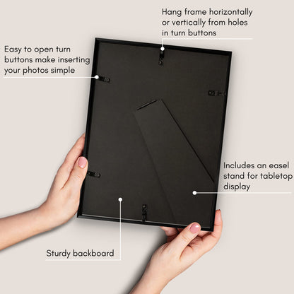 Americanflat 9x12 Metal Picture Frame with Tempered Glass - Use as 6x8 Frame with Mat or Display 9x12 Photo Without Mat - Brooklyn Collection - Picture Frames for Tabletop or Wall - Black
