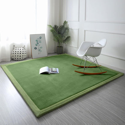 Olive Green Non-Slip Memory Foam Playmat - Large Tatami Area Rug Pad for Kids