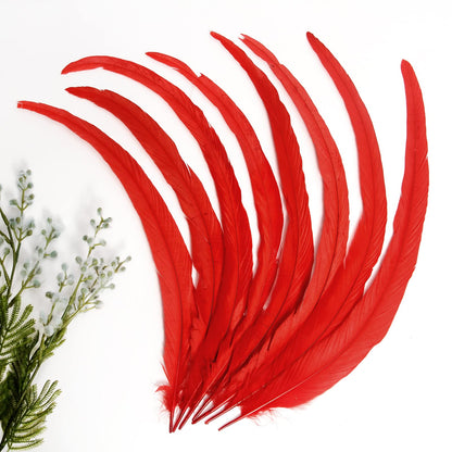 THARAHT 50PCS Rooster Coque Tail Feathers Bulk Natural 14-16Inch 35-40cm for Crafting Wedding Fly Tying Feather Party Performances DIY Decoration Rooster Tail FeatherRed