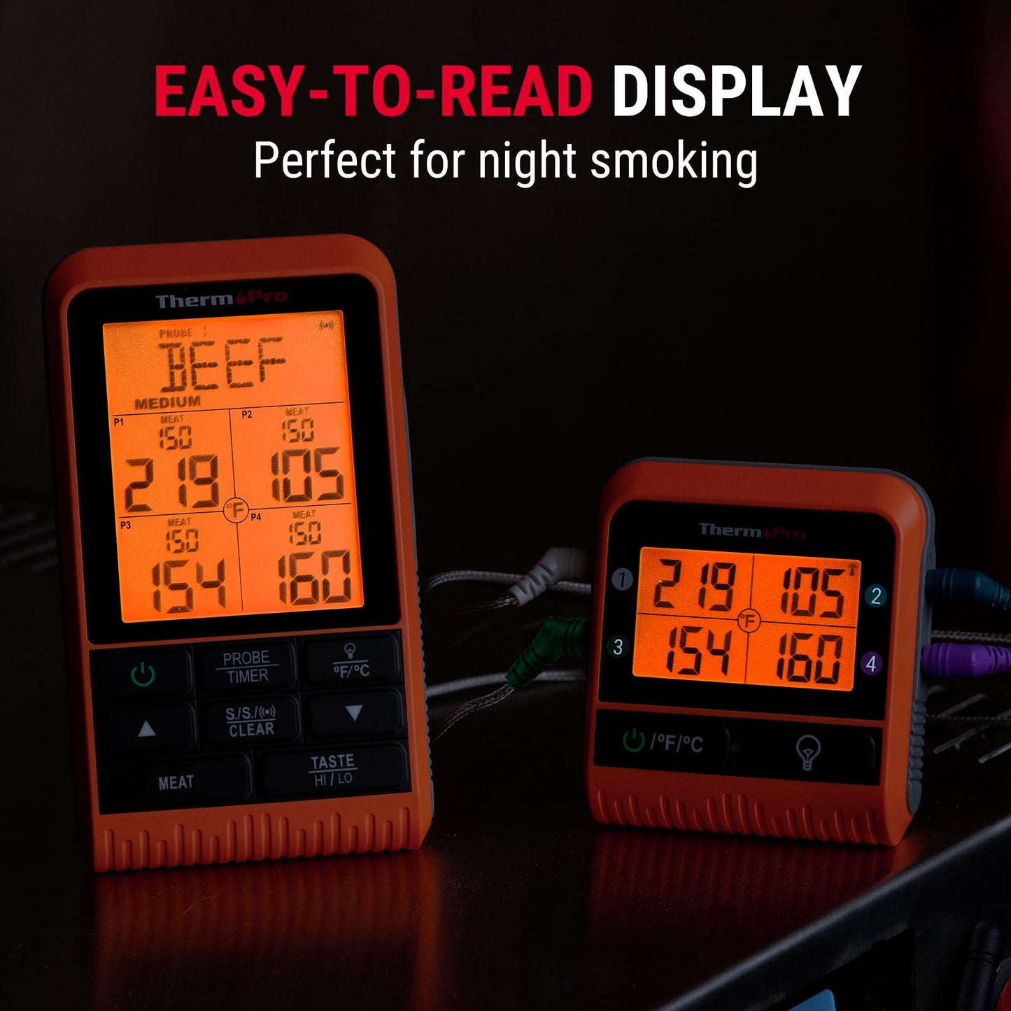 ThermoPro TP829 1000ft Wireless Meat Thermometer Digital for Grilling and Smoking, 4 Meat Probes Grill Thermometer for Outside Grill, BBQ Thermometer for Cooking Beef Turkey Smoker Accessories