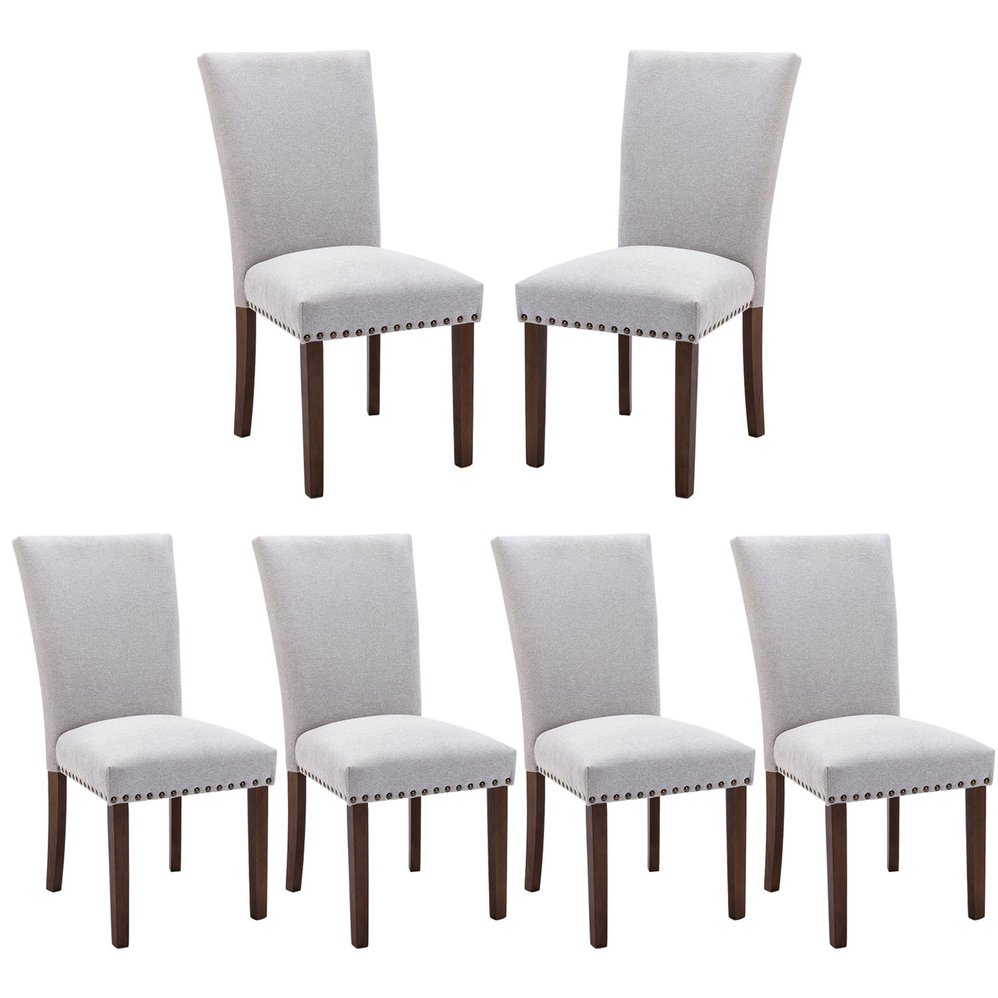 COLAMY Upholstered Parsons Dining Chairs Set of 6, Fabric Dining Room Kitchen Side Chair with Nailhead Trim and Wood Legs - Light Grey